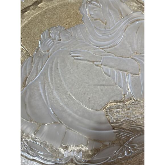 Vintage Mary & Baby Jesus Glass Platter 15” Religious Christian Decor w/ Sm Chip - Picture 2 of 6